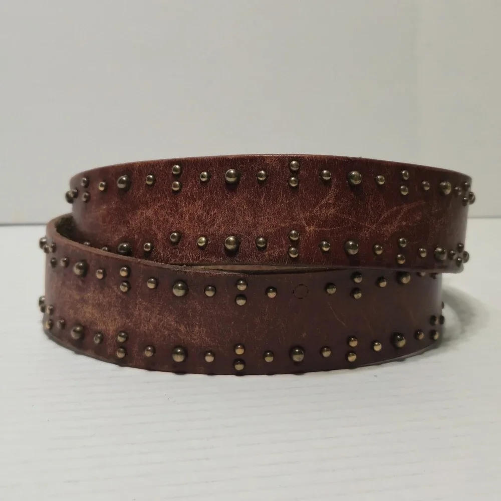 Vintage American Eagle Studded Brown Leather Belt Womens Size Med Boho Western
